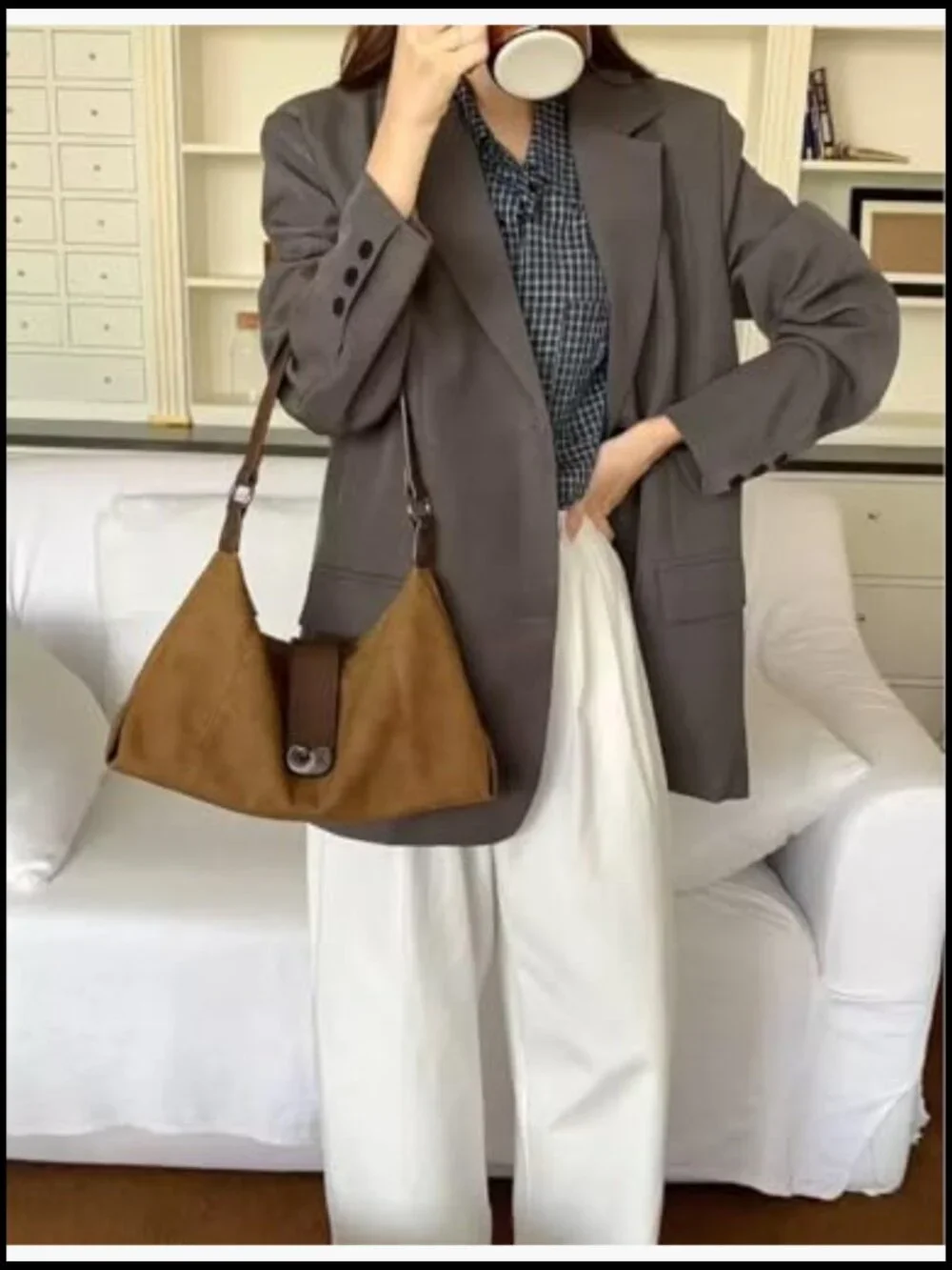 Slouchy Suede Tote Hobo Bag Adjustable Shoulder Strap Vintage Minimalist - Picture 4 of 7